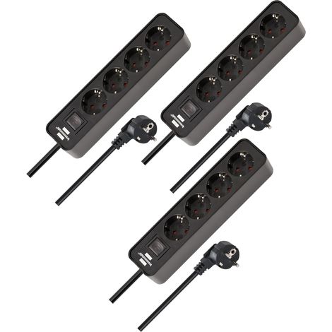 Lot de 3 multiprises 4 Prises avec Interrupteur et câble de 1,5 m Noir
