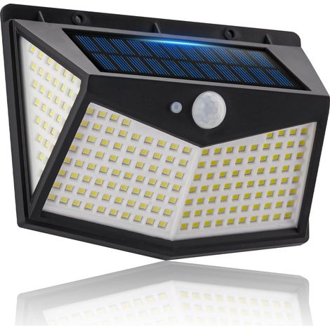 Set mit 1 Solar-Außenleuchte mit 212 LEDs, Reflektor und 3 Beleuchtungsmodi, Bewegungsmelder-Wandleuchte für Terrasse und Garten