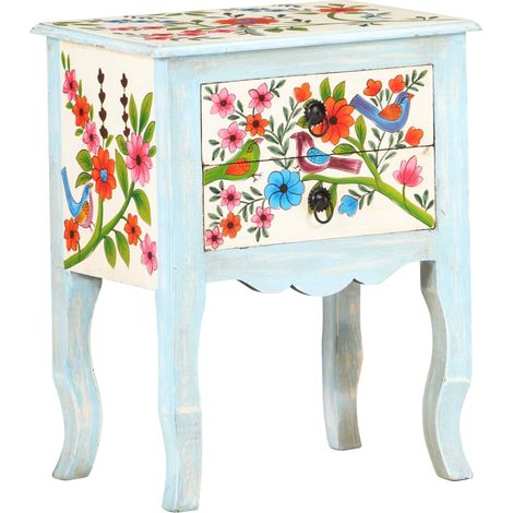 Comodino Dipinto a Mano 40x30x50 cm in Legno Massello di Mango vidaXL (1/5)