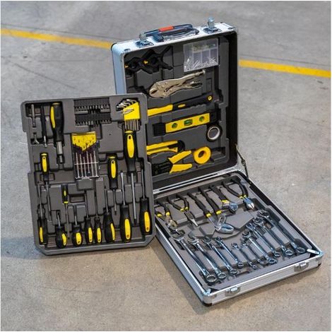 Vigor 3648025 VAU-V142 Valigia Trolley Porta Attrezzi Utensili 142 Pezzi Alluminio 3 Cassetti Maniglia Telescopica