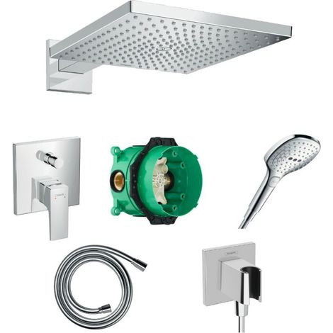 HANSGROHE Raindance E set de ducha fija con mezclador de bañera/ducha frontal, cuerpo empotrado, teleducha, flexible
