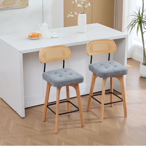 Juego de 2 taburetes de bar de madera y chenilla gris 51x44x96 cm giratorios 360° - MEUBLIV (1/5)