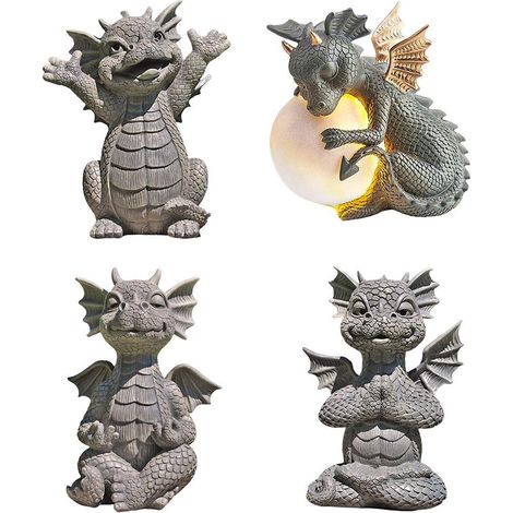 Estatua decorativa de dragón de resina, estilo Buda Zen, para yoga y jardín – Tamaño 15 x 18 cm – Gris – 310 g (1/5)