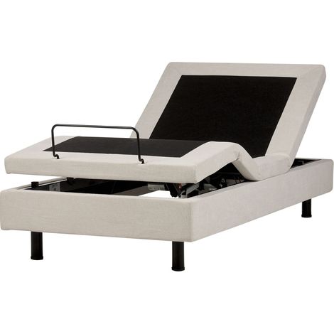 Lit Electrique Moderne Articulé Réglable par Télécommande Sans Tête de Lit 90 x 200 cm Polyester Beige Clair Duke II (1/5)