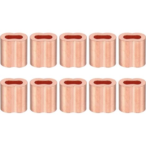 Manchon de Boucle de Corde en Fil de 1/8" / 3mm, Lot de 10 Manchons de Boucle de Sertissage Double en Cuivre pour Raccords de Câbles de Corde en Fil, Doré