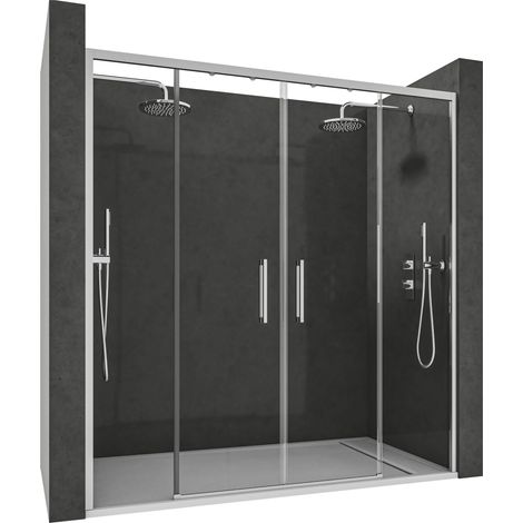Mampara De Ducha Corredera con Cristal Templado 6 mm – 2 Puertas Correderas – Tratamiento Antical Y Perfil Plata Brillo 169-171 cmAncho Ajustable x 195 cm Alto Con Sistema Hermético (1/2)