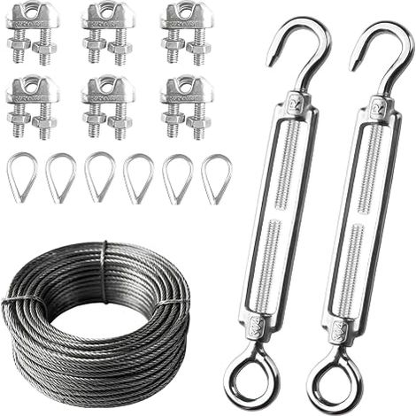 M6 Stainless Steel Wire Tensioner and M3 Cable Ties and M3 Wire Rope Tensioner with Steel Cable and Hose Sleeve, Garden Wire Tensioners (1/5)
