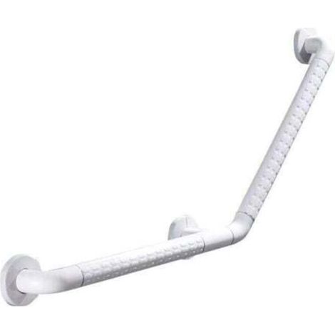 Maniglione di supporto per doccia a 135°, 45 cm, in acciaio inox e PVC, per WC, per persone disabili e anziane.
