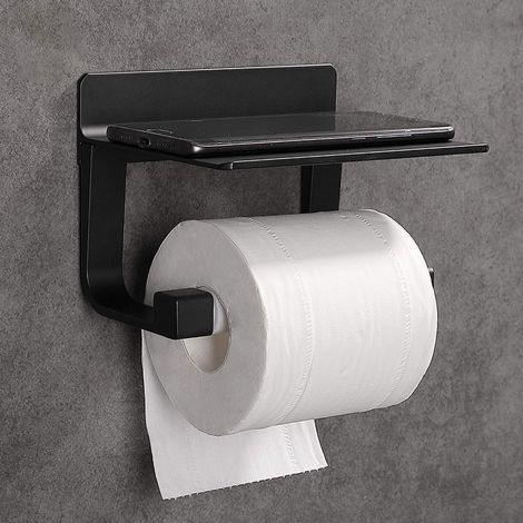 Derouleur Papier Toilette Porte Papier Toilette Mural Support Papier Toilettes Auto-adhésif, Aluminium Noir (1/2)