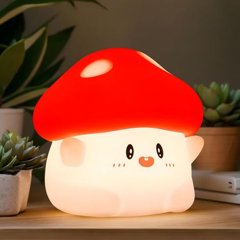 Pilzförmiges Nachtlicht, niedliches LED-Silikon-Softlight, wiederaufladbar, Nachtlicht fürs Kinderzimmer, mit 2-stufiger Dimmfunktion, Touch-Licht für den Nachttisch, geeignet als Geschenk zur Pilzdek