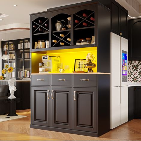 Armario de cocina alto con 3 cajones y LED MDF 120 cm OKMYHOME (1/5)