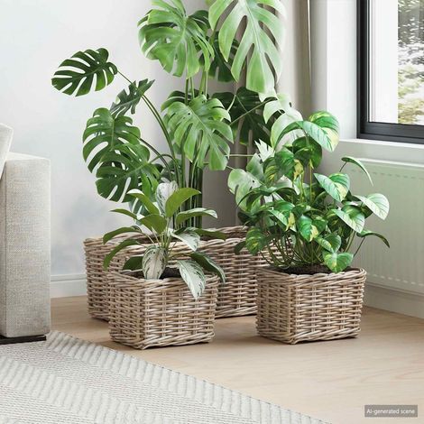 vidaXL Cestino da Vaso 3 pz Grigio naturale Rattan Kubu (1/5)