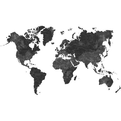 papier peint panoramique carte du monde gris charbon de bois - ESTAhome (1/4)