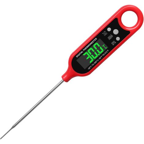 Thermometre Cuisine, 3S Lecture Instantanée Thermomètre Cuisson Étanche avec Sonde Longue, Rétroéclairage & Aimant, Bouton d'Étalonnage, Thermometre Barbecue Sans Fil pour Grill/Viande/Steak