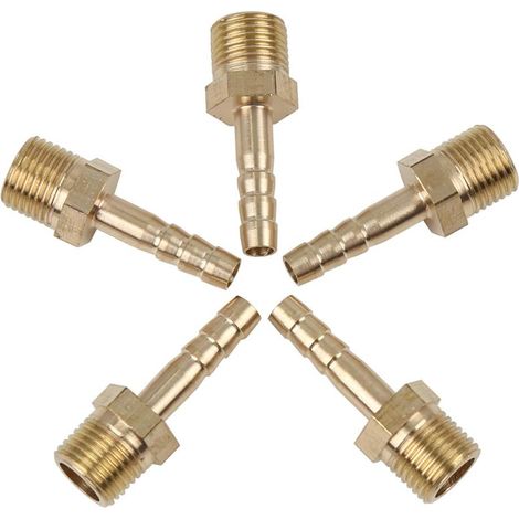 5pcs Raccord Cannelé, Laiton, 4.5mm ID, Filetage 1/8 NPT, Pour Tuyau Flexible Auto (1/5)