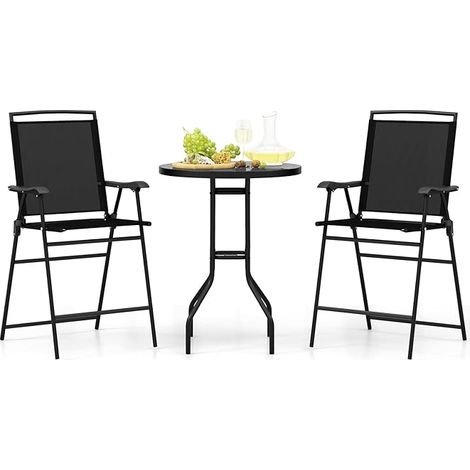 COSTWAY Set Tavolino e Sedie da Giardino, Set da Bistro con Sedie Pieghevoli, Tavolino con Foro per Ombrellone e Poggiapiedi, Tavolino da Bar per Patio, Tavolino Portata 50 kg, Sedia Portata 150 kg (1/5)
