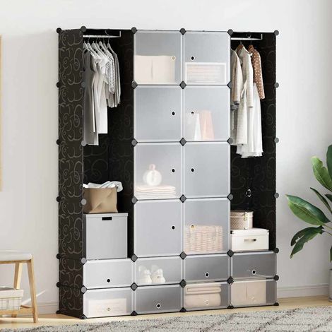 Armoire modulaire 18 compartiments-Meuble de rangement Noir et blanc 37x146x180,5cm 726436 (1/5)