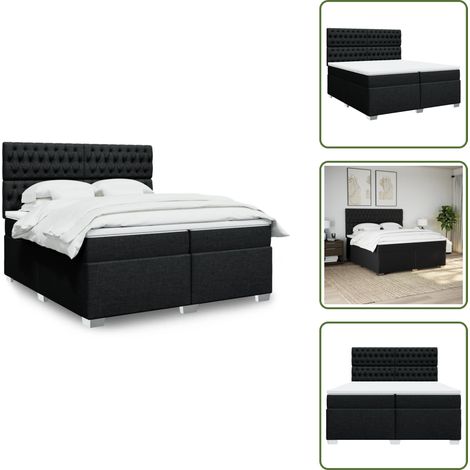 The Living Store Sommier à lattes de lit avec matelas Noir 200x200 cm Tissu - Lit Double - Literie - Matelas À Ressorts Ensachés - Cadre De Lit - Têtière Ajustable