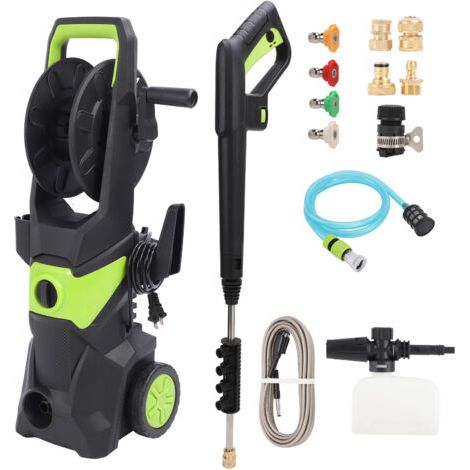 Nettoyeur haute pression électrique, pression de travail de 150 bar, débit 9L/min, puissance 3000 W, tuyau haute pression de 10 m, réservoir de détergent compact-vert (1/5)