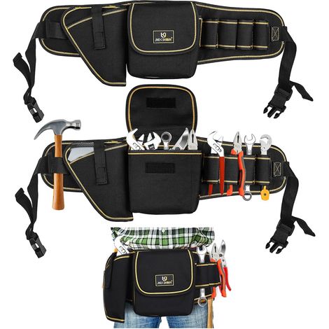 Waterproof Oxford Tool Bag Belt Tool Holder Black Waterproof Oxford Cloth DIY Electrician Heavy Duty Belt Load 30kg 60x20cm (1/5)