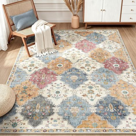 Boho Tapis de Salon Lavable en Machine 90x150 cm Orange/Rouge (1/5)