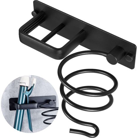Porte Sèche Cheveux Support Lisseur Aluminium Noir Mural Range-Câbles Organisateur Sèche-Cheveux Fer à Lisser Brosses