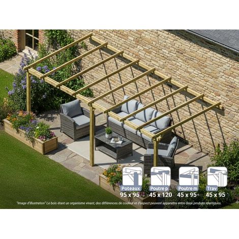 Pergola adossée en bois massif Saint-Denis 600 x 300 cm - Maderland (1/4)