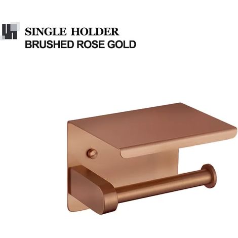 Porte-papier toilette mural en acier inoxydable (or rose brossé), support pour téléphone et porte-essuie-tout. (1/5)