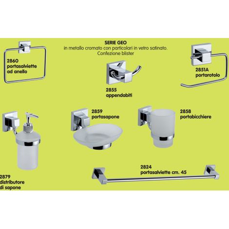 cf 7 pz serie accessori per bagno mod Geo in metallo cromato e vetro satinato (1/2)