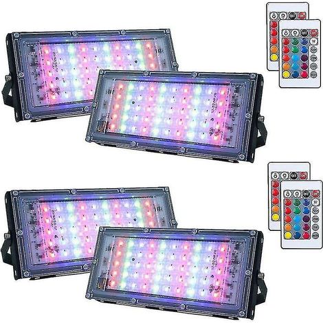 Set mit 4 dimmbaren RGB-LED-Außenstrahlern, IP66 wasserdicht mit Fernbedienung, 16 Farben, 4 Beleuchtungsmodi für den Innen- und Außenbereich (50 W) - (1/5)