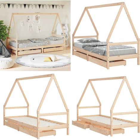 Estructura de cama infantil con cajones madera pino 90x190 cm - Cama de madera - Cama con cajones