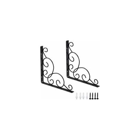 Equerre D'étagere en Fer Forgé, 2 Pièces Équerres pour Étagère de Jardin, Équerre pour Étagere Murale en Fer, Équerre de Support D'étagère, pour Cuisine Salle de Bain Bureau Restauran (1/4)