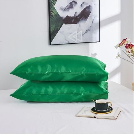 Taie d'oreiller en soie 100% pure, hypoallergénique, fraîche pour cheveux et peau, housse de coussin de couleur vert, dimensions 50 x 66 cm (1/4)