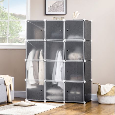 Kleiderschrank 111x47x145 cm Schwarz Kunststoff mit Kleiderstangen, modular, geräumig und einfach montierbar (1/5)