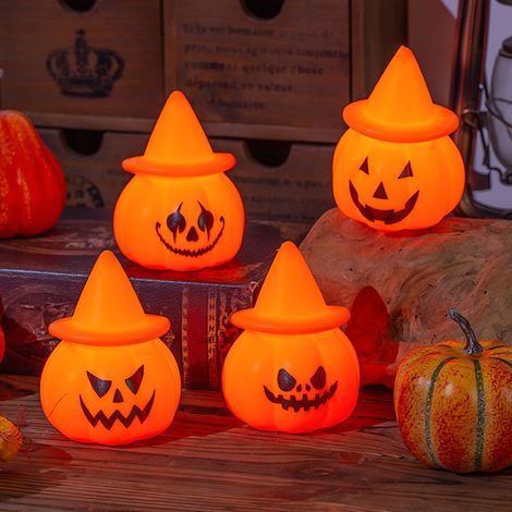 Citrouille scintillante LED pour Halloween, accessoires de décoration d'atmosphère d'horreur de fête, veilleuse de bureau, décoration (1/5)