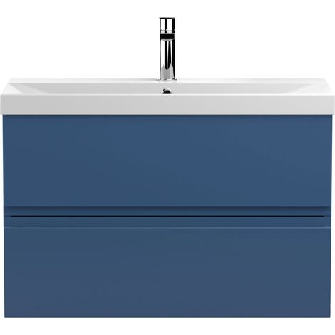 Hudson Reed Urban Wall Hung 2-Drawer Vanity Unit with Basin 3 Satin Blue - 800mm Wide (1/5)