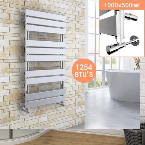 ELEGANT 1000 x 500 Modern Designer Flat Panel Heated Towel Rail Radiator + Chrome Thermostatic Radiator Valves (1/5)
