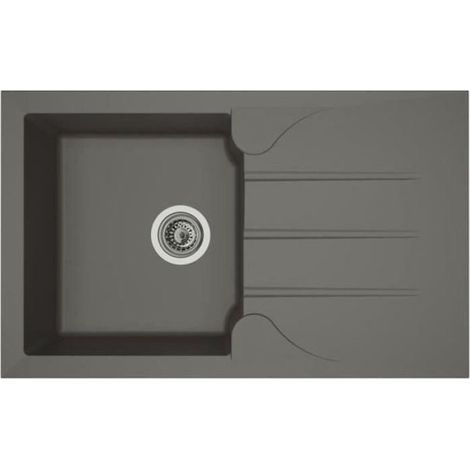 STRADOUR Evier cuisine a encastrer 1 bac + 1 égouttoir Aloa - Résine - 81 x 50 cm - Gris béton (1/2)