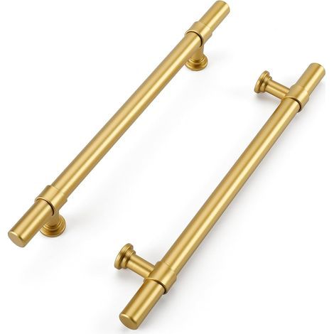 Due maniglie placcate in oro per armadi e cassetti. Interasse fori: 192 mm. Realizzate in lega di alluminio e zinco. Viti incluse. (1/5)