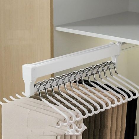 Tringle à vêtements coulissante - Support de rangement pour pantalons et manteaux - Tringle à vêtements coulissante pour placard, (Blanc, 442 mm) (1/5)