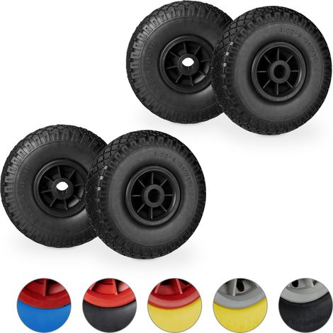 4 x Sackkarrenrad im Set, pannensichere 3.00-4" Vollgummireifen, 25mm Achse, bis 80 kg, 260x85 mm, schwarz