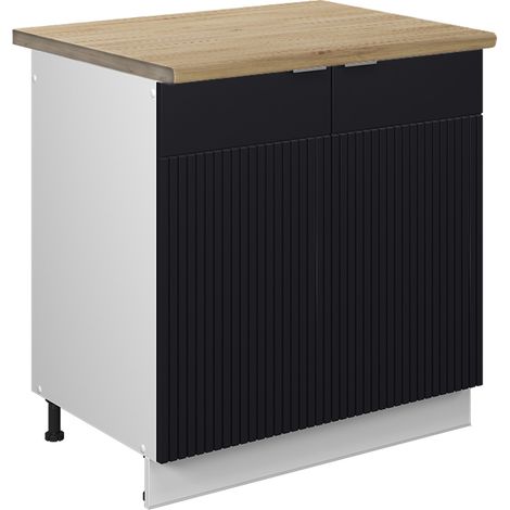 Armario bajo para fregadero Fame-Line, Rayas negras, 80 cm , ET Roble, Vicco