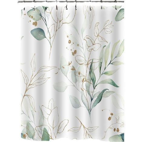Rideau, Douche Motif de Feuilles d'eucalyptus avec Crochets 180Lx180Hcm (1/5)