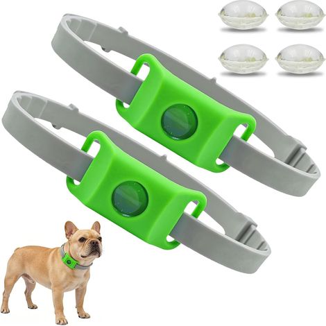 Collier répulsif naturel chien – lot de 2 – protection naturelle 12 mois – léger ajustable – confortable – toutes tailles – Vert