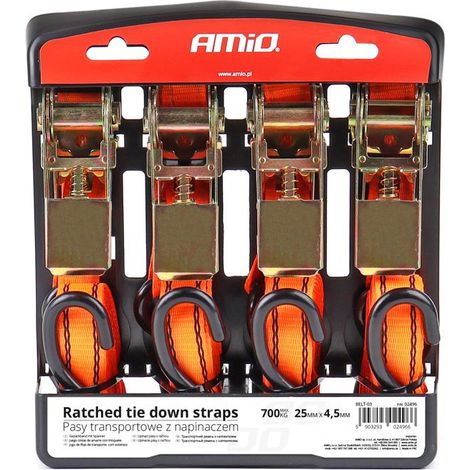 Sangles de transport avec tendeur - jeu complet 700 kg 25 mm 4,5 m 4 pièces BELT-03 AMIO-02496 (1/5)