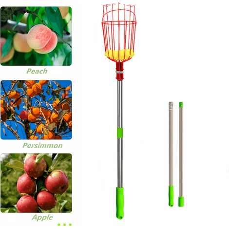 Cueilleur de Fruits Télescopique 4m, Perche de Jardinage Extensible - Outil de Récolte pour Fruits Aériens, Râteau Cueille-Fruits avec Tête (1/5)