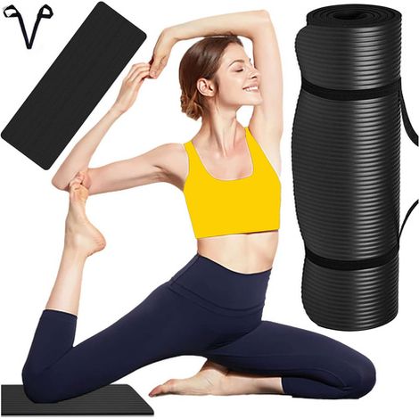 Esterilla de yoga, fitness, pilates y gimnasia Alogy, 185x58 cm, antideslizante, impermeable, color negro. (1/5)
