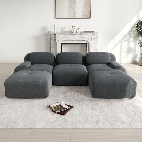 Canapé d’angle modulaire 298x178x75 cm gris en velours côtelé sans montage et base antidérapante (1/5)