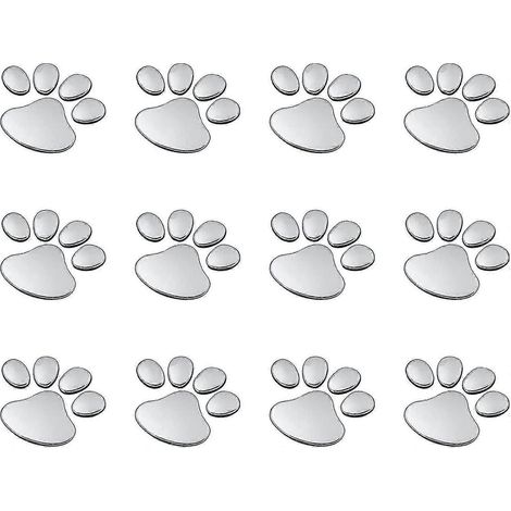 4/12 Stück 3D-Autoaufkleber mit Hundepfotenabdruck in Chrom, Autoemblem-Dekoration-12pcs Sliver (1/5)