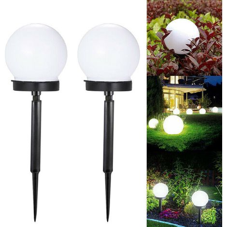 lampes solaires LED rondes blanches pour pelouse, terrasse et allée – Éclairage extérieur (1/4)